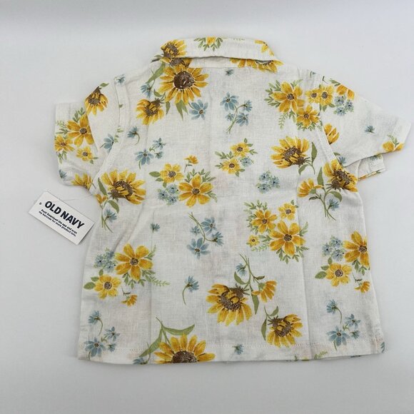 Old Navy Toddler Boys Linen Blend Shirt Short Sleeve Floral Print Sunflower 3T - Picture 7 of 7